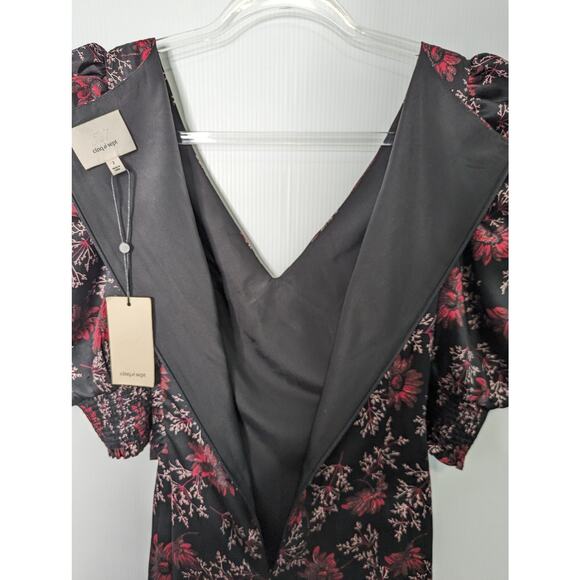 Cinq à Sept Kacy Midi Dress Floral Faux Wrap Silky Black Pink NWT Size 2 - Picture 10 of 14